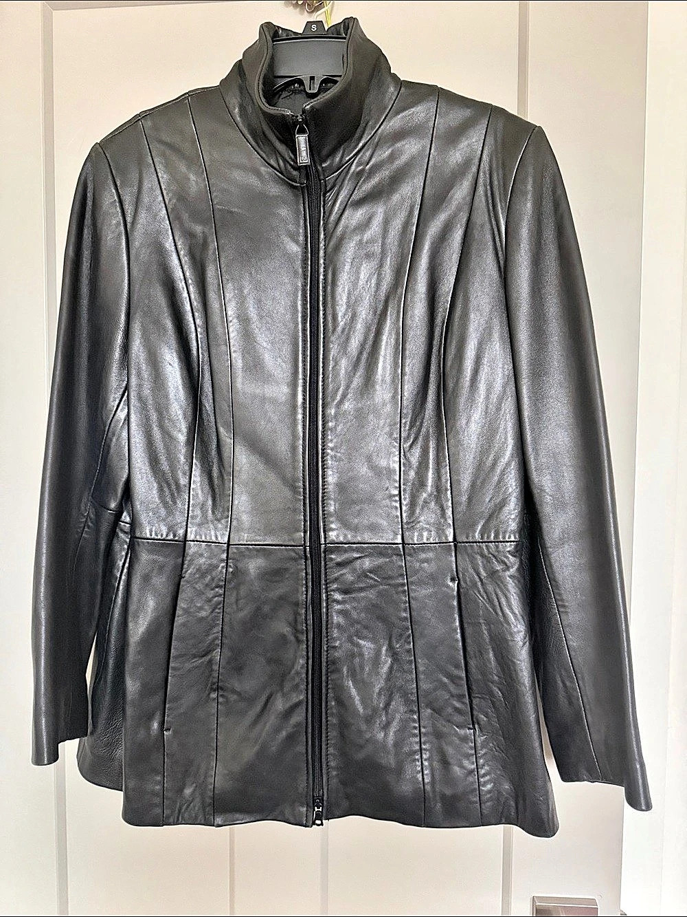 Kenneth Cole Reaction Genuine Leather Funnel Neck Zip Jacket Like New